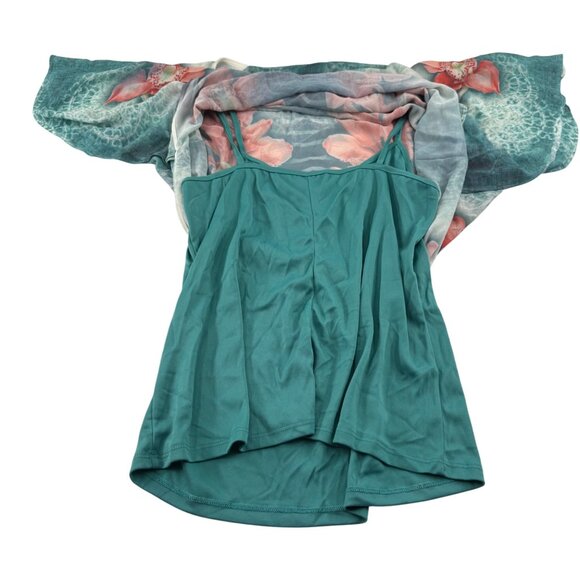 Halo Floral Print Women's Blouse Size Large Flowy Aqua Pink - Picture 4 of 6